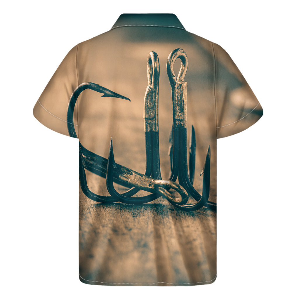 Hooked on Style: Hawaiian Short Sleeve Shirt with Fishing Hooks Print - 2