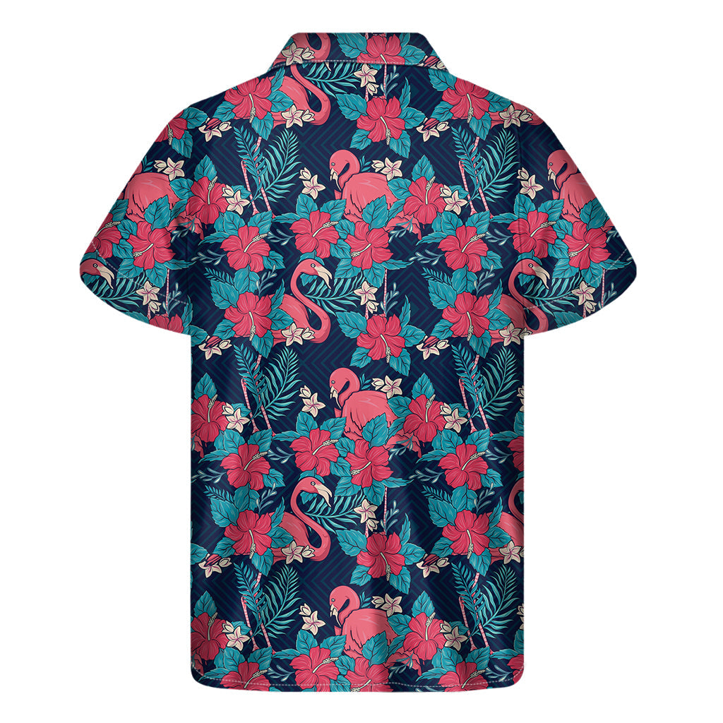 Flamingo Paradise: Men's Hawaiian Floral Print Short Sleeve Shirt - 2
