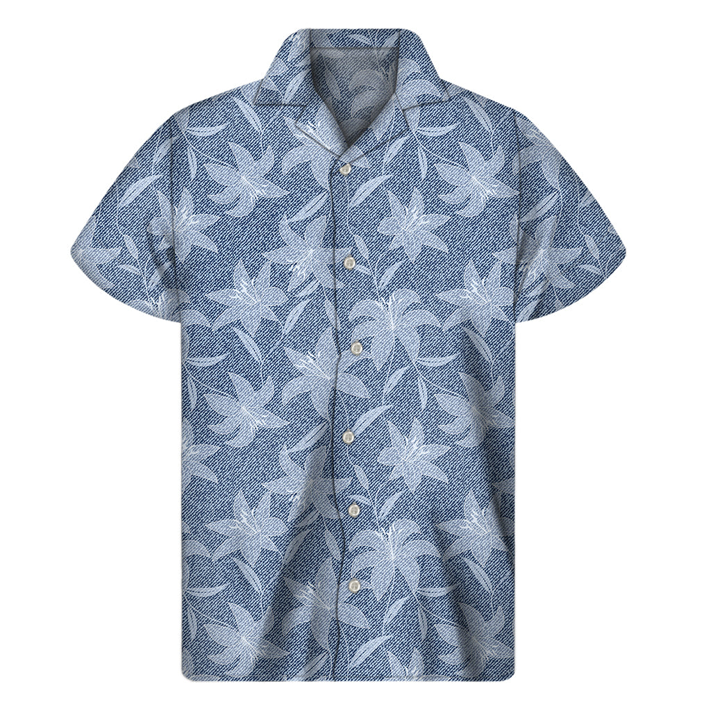 Island Vibes: Hawaiian Floral Denim Jeans Pattern Short Sleeve Shirt - 1
