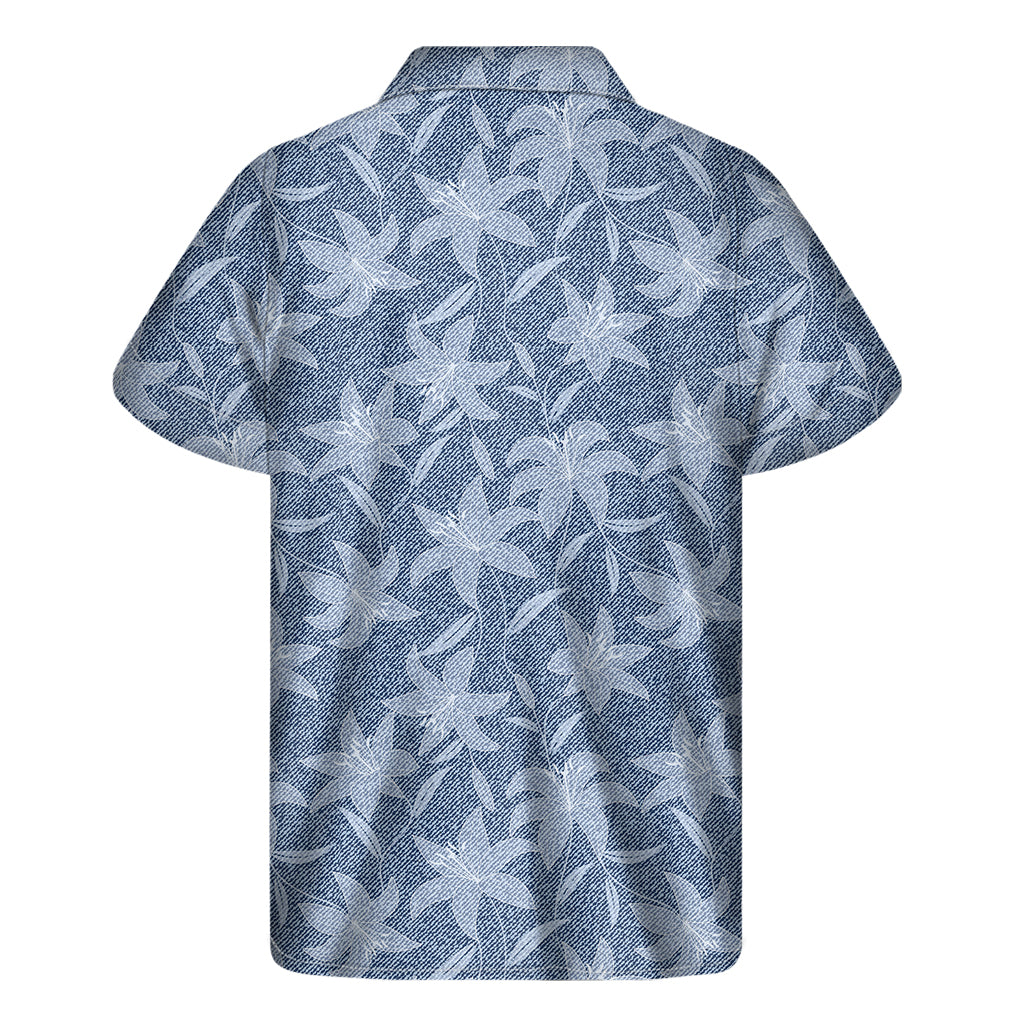 Island Vibes: Hawaiian Floral Denim Jeans Pattern Short Sleeve Shirt - 2