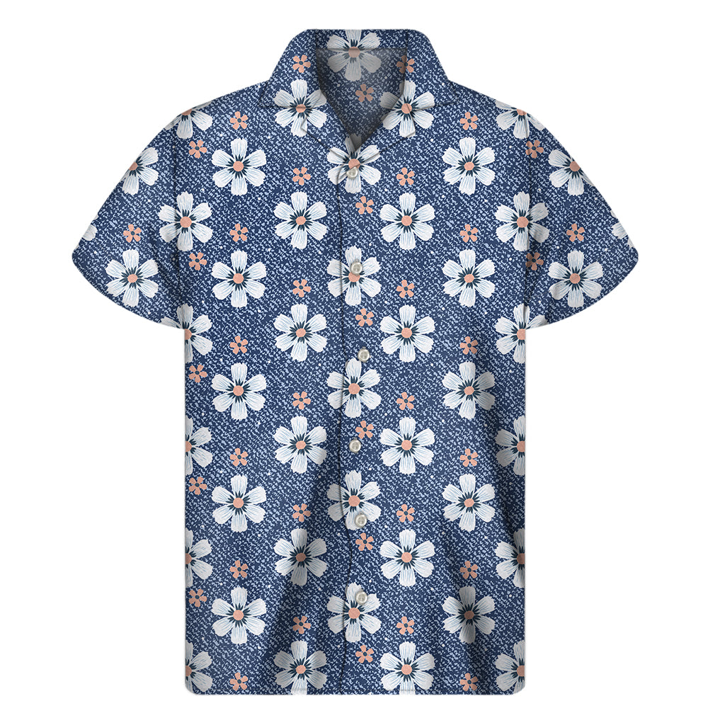 Hawaiian Blossom Denim Print Short Sleeve Shirt - 1