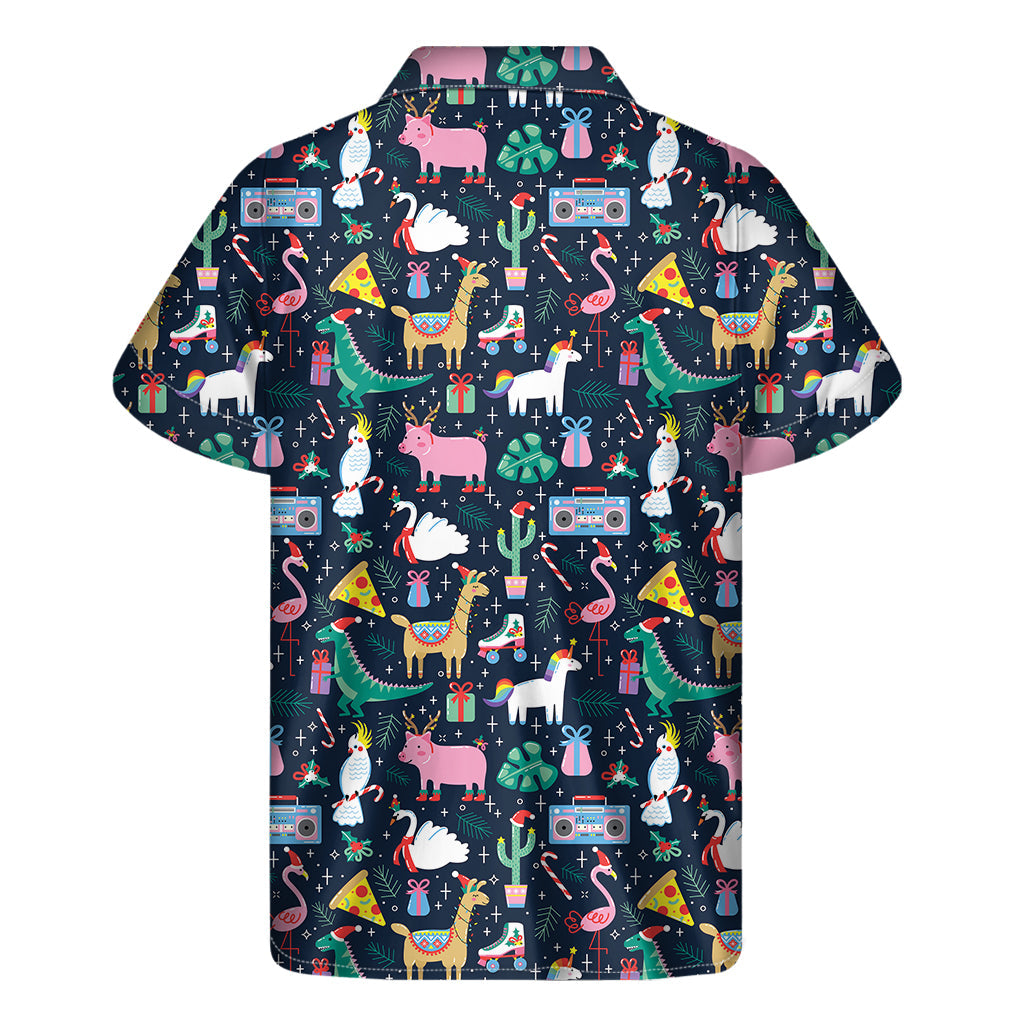 Tropical Vibes: Hawaiian Short Sleeve Shirt with Funny Christmas Animals Pattern - 2