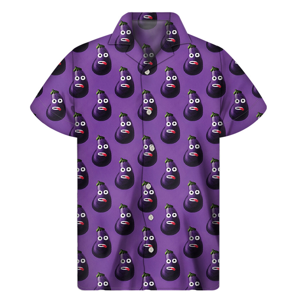 Eggplant Aloha: Men's Hawaiian Short Sleeve Shirt - 1