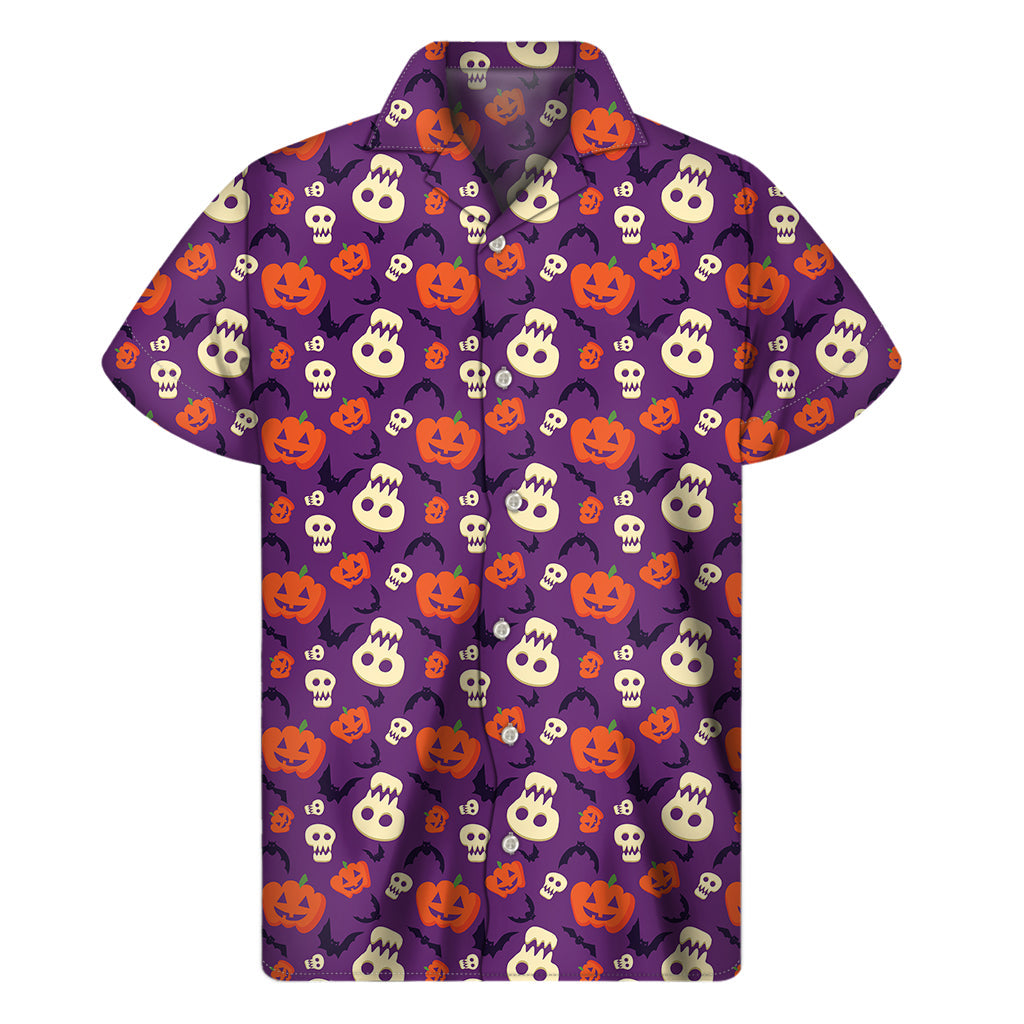 Hawaiian Halloween Pumpkin Pattern Short Sleeve Shirt - 1
