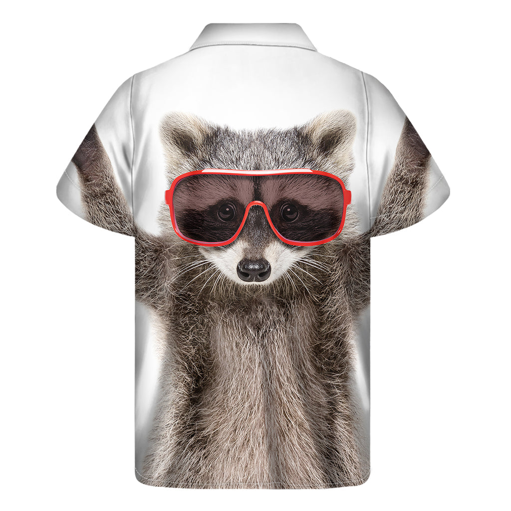 Island Style: Men's Hawaiian Short Sleeve Shirt with Playful Raccoon Print - 2