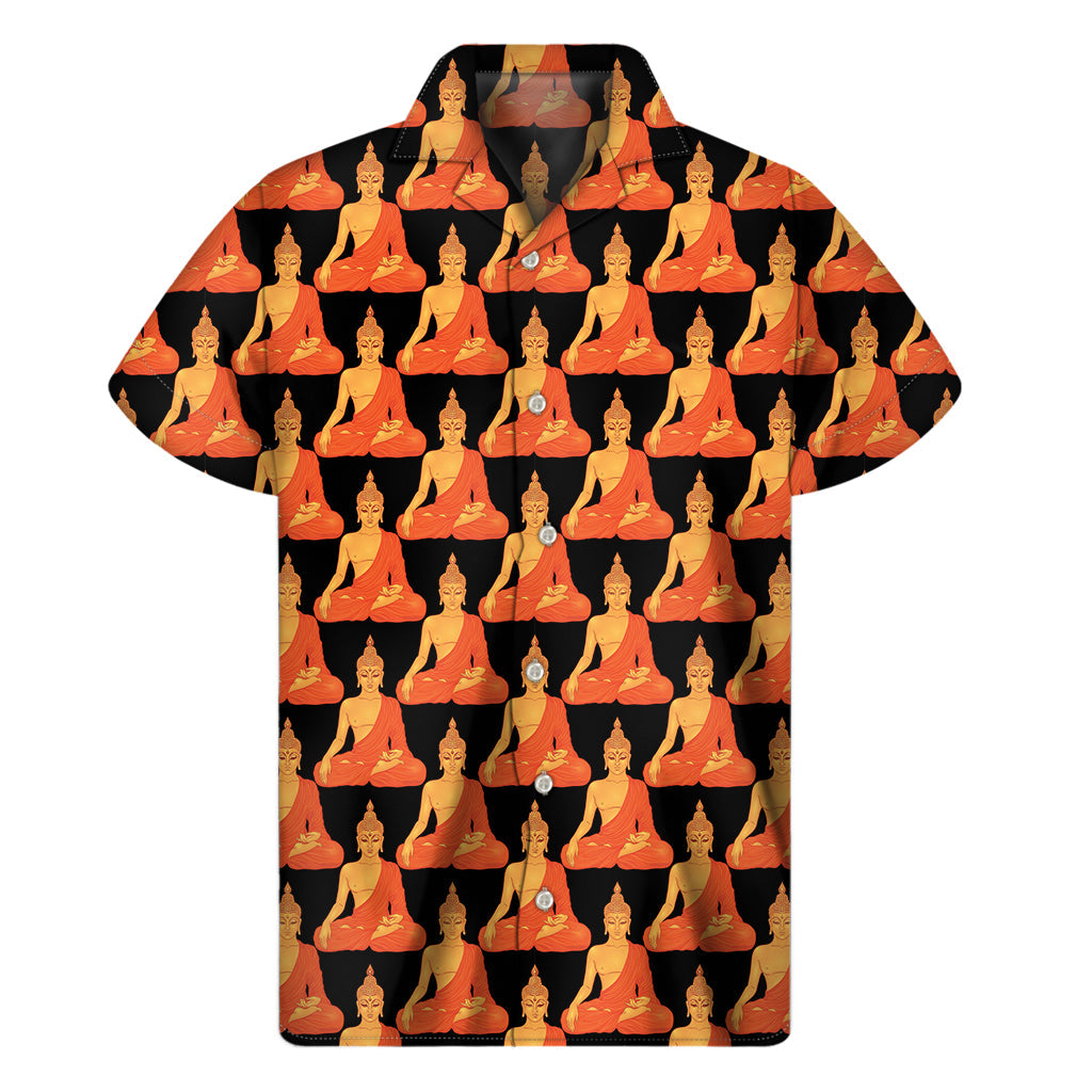 Tropical Tranquility: Men's Hawaiian Short Sleeve Shirt with Gautama Buddha Print - 1