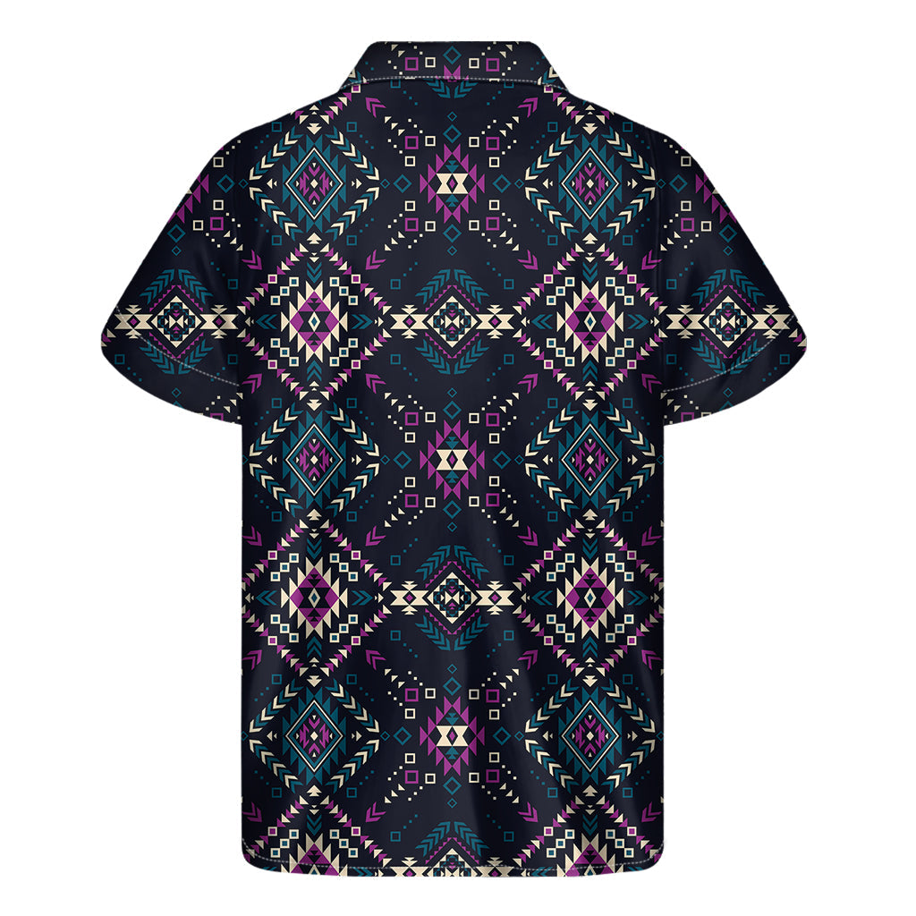 Tropical Vibes: Geometric Ethnic Navajo Print Hawaiian Short Sleeve Shirt - 2