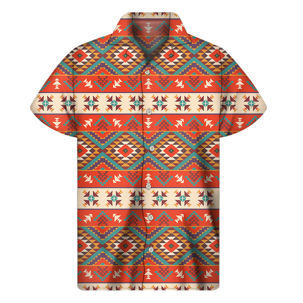 Geometric Native Navajo Print Hawaiian Short Sleeve Shirt - 1
