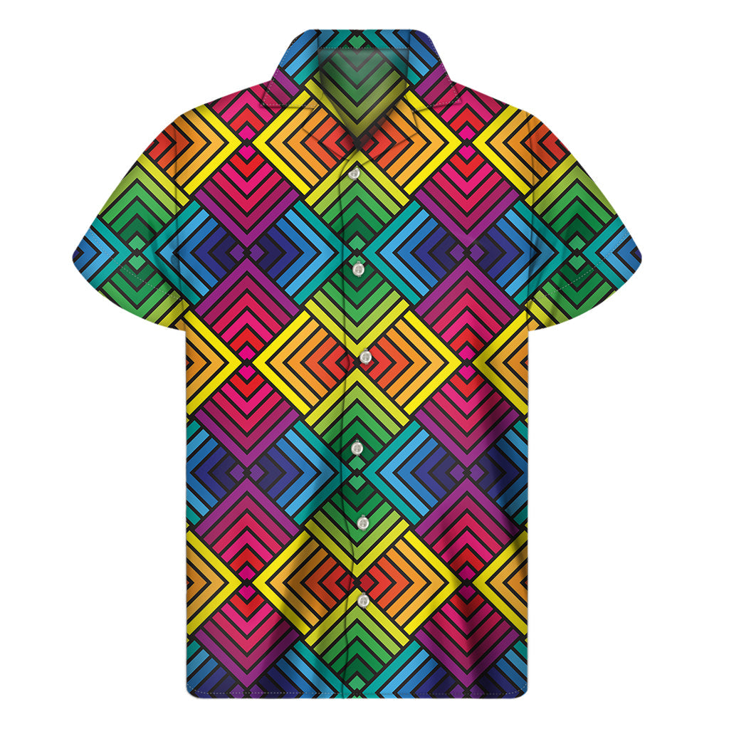 Geometric Rainbow Hawaiian Short Sleeve Shirt - 1