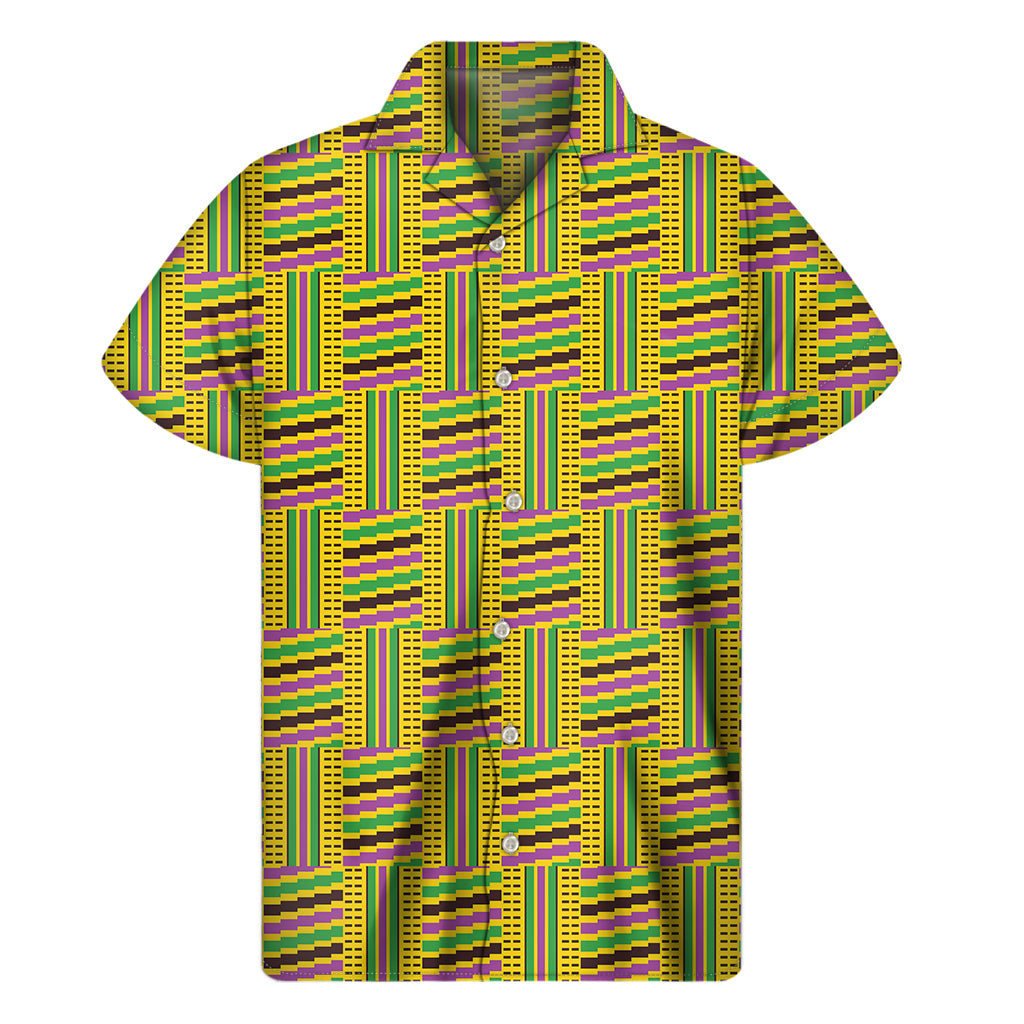 Tropical Vibes: Hawaiian Short Sleeve Shirt with Ghana Kente Pattern Print - 1