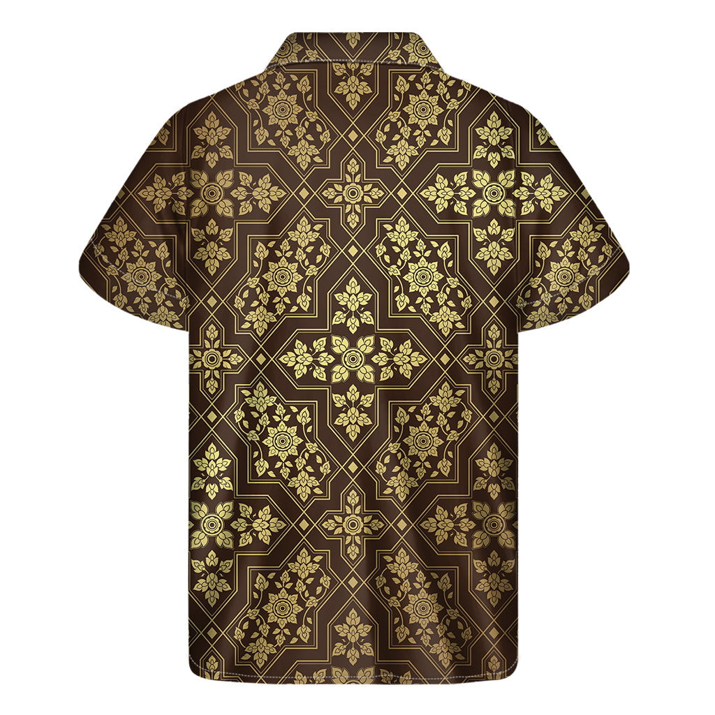 Golden Hawaiian Breeze: Men's Short Sleeve Shirt with Thai Pattern - 2