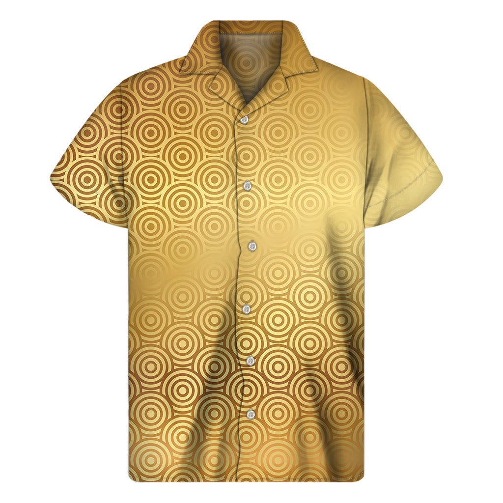 Golden Island Vibes: Hawaiian Short Sleeve Shirt with Chinese Pattern Print - 1
