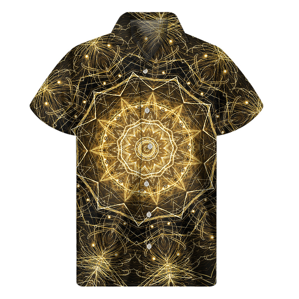 Golden Kaleidoscope: Hawaiian-inspired Short Sleeve Shirt - 1