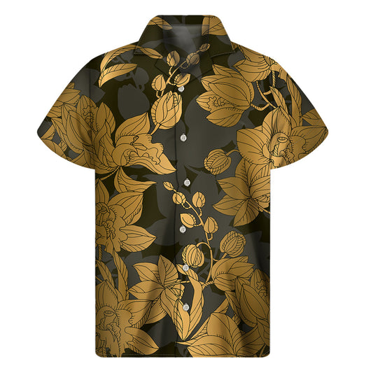 Golden Orchid Aloha: Men's Hawaiian Short Sleeve Shirt - 1