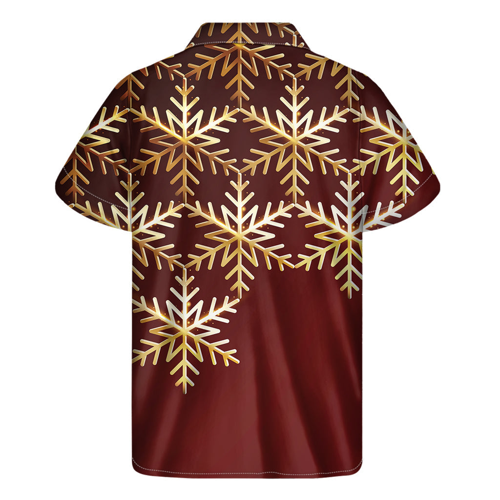 Golden Snowflake Print Hawaiian Short Sleeve Shirt: Embrace Aloha Style - 2