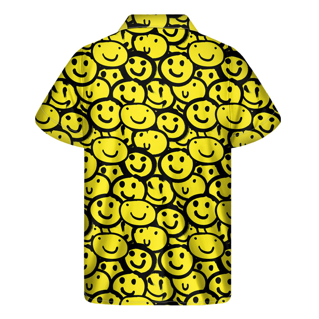 Island Vibes: Men's Graffiti Happy Emoji Hawaiian Short Sleeve Shirt - 2