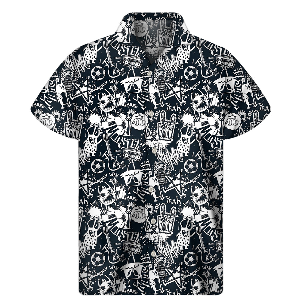 Tropical Vibes: Graffiti Monster Characters Hawaiian Short Sleeve Shirt - 1