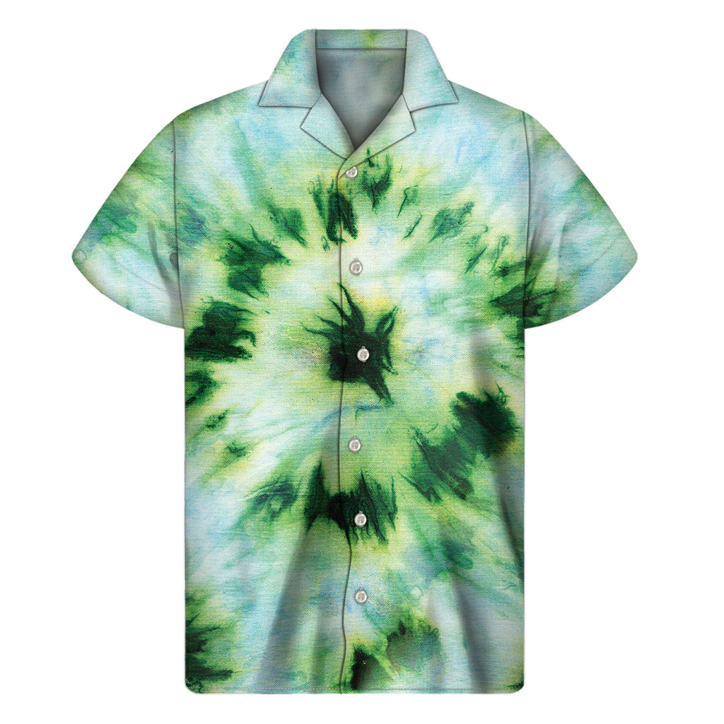 Green and Black Tie-Dye Hawaiian Shirt for Men - 1