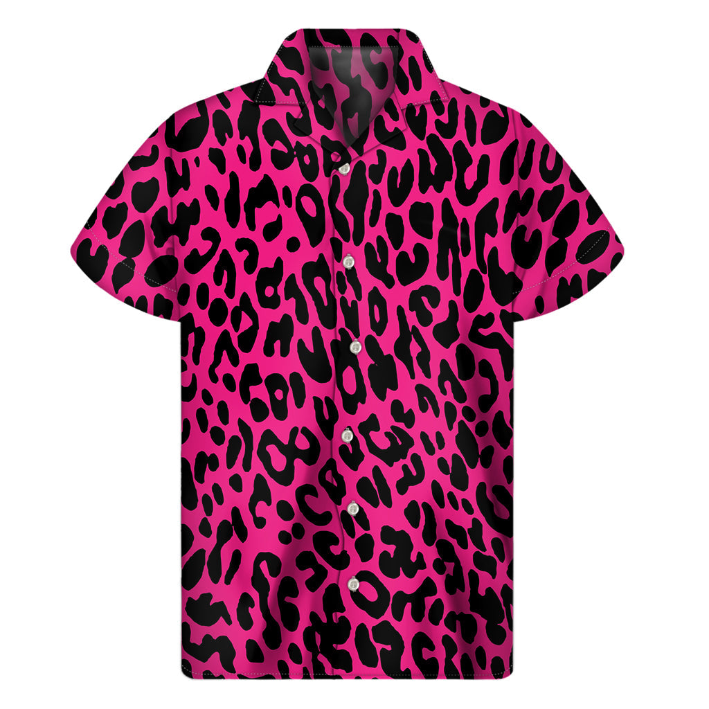 Hot Pink Leopard Print Hawaiian Style Short Sleeve Shirt - 1