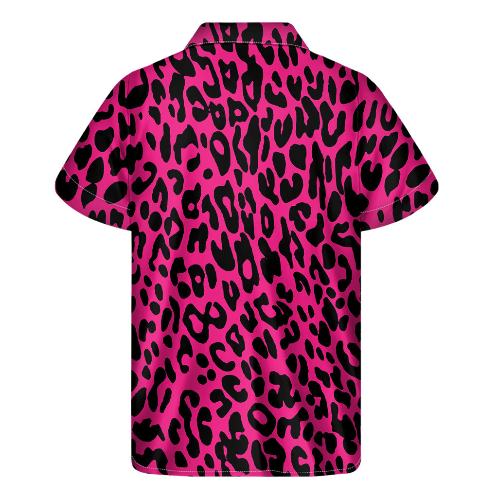 Hot Pink Leopard Print Hawaiian Style Short Sleeve Shirt - 2