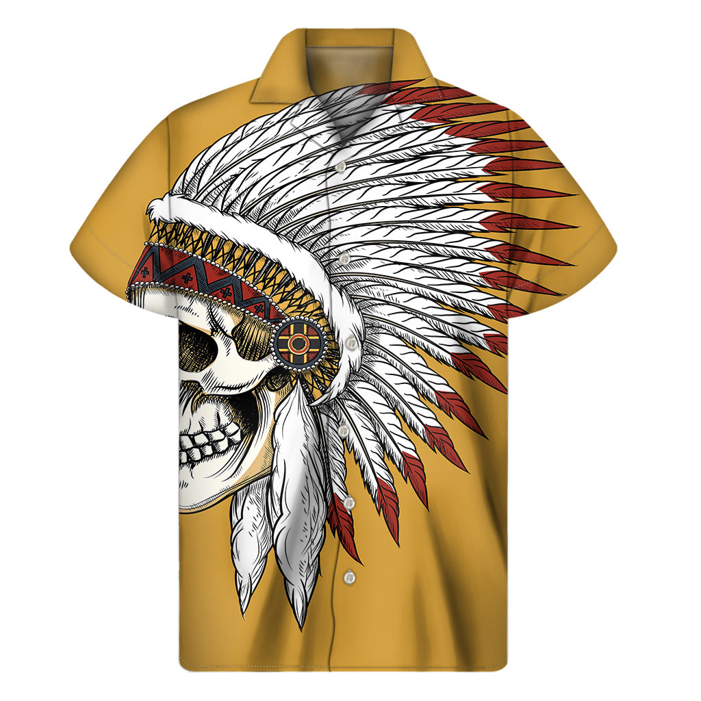 Tribal Skull Print Hawaiian Short Sleeve Shirt - 1