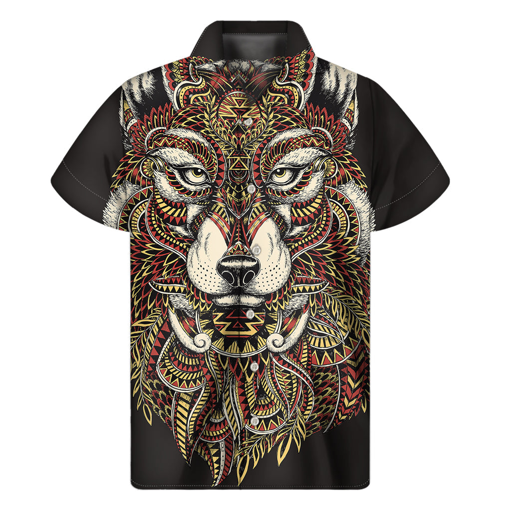 Island Vibes: Hawaiian Wolf Spirit Men's Short Sleeve Shirt - 1