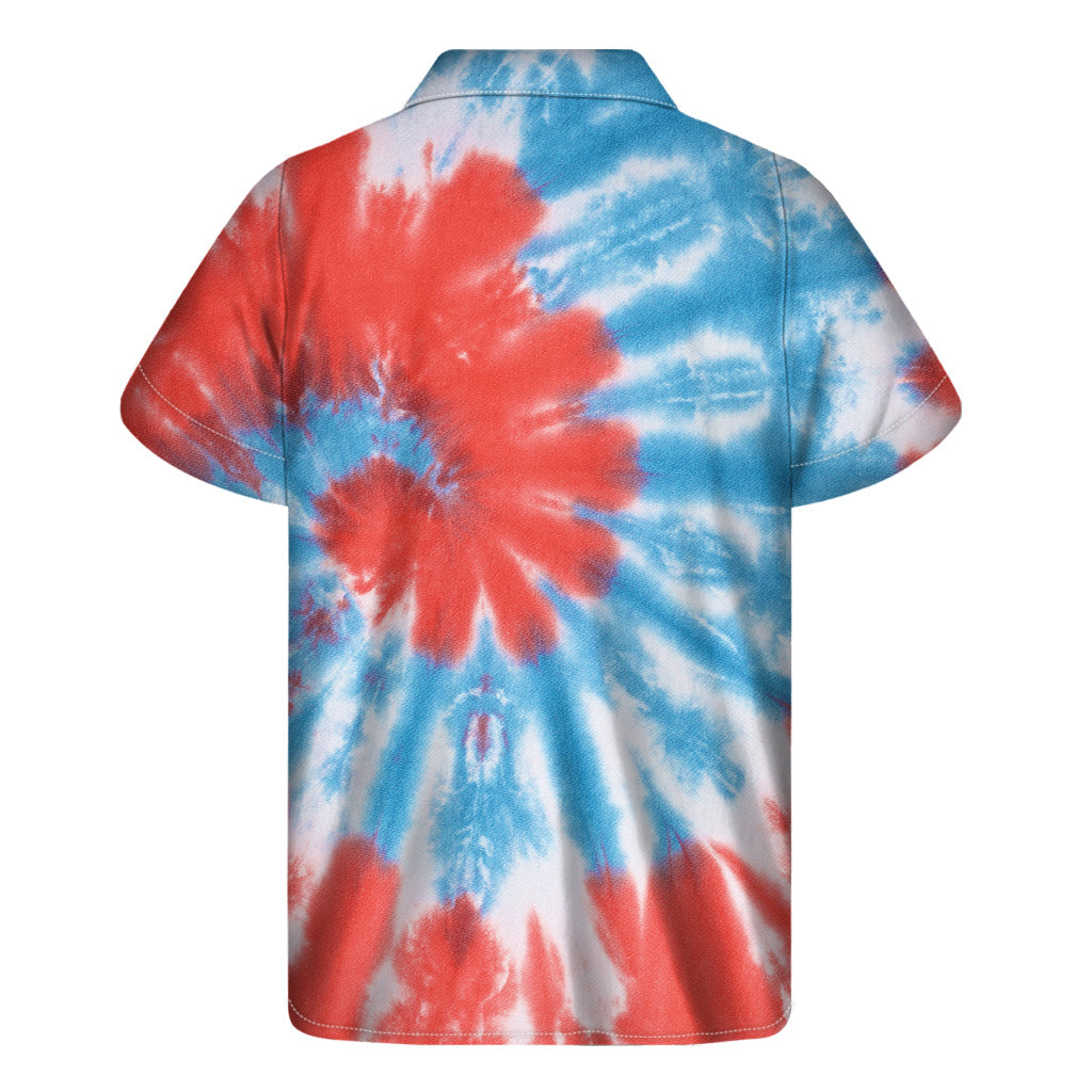 Tropical Vibes: Orange and Blue Tie Dye Hawaiian Short Sleeve Shirt - 2