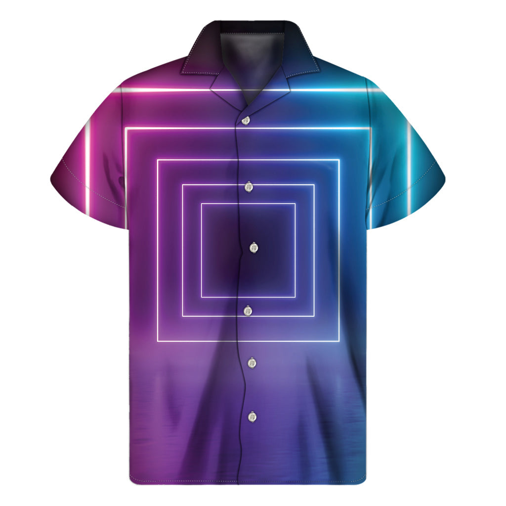 Pink and Teal Tunnel Lights Hawaiian Short Sleeve Shirt - 1