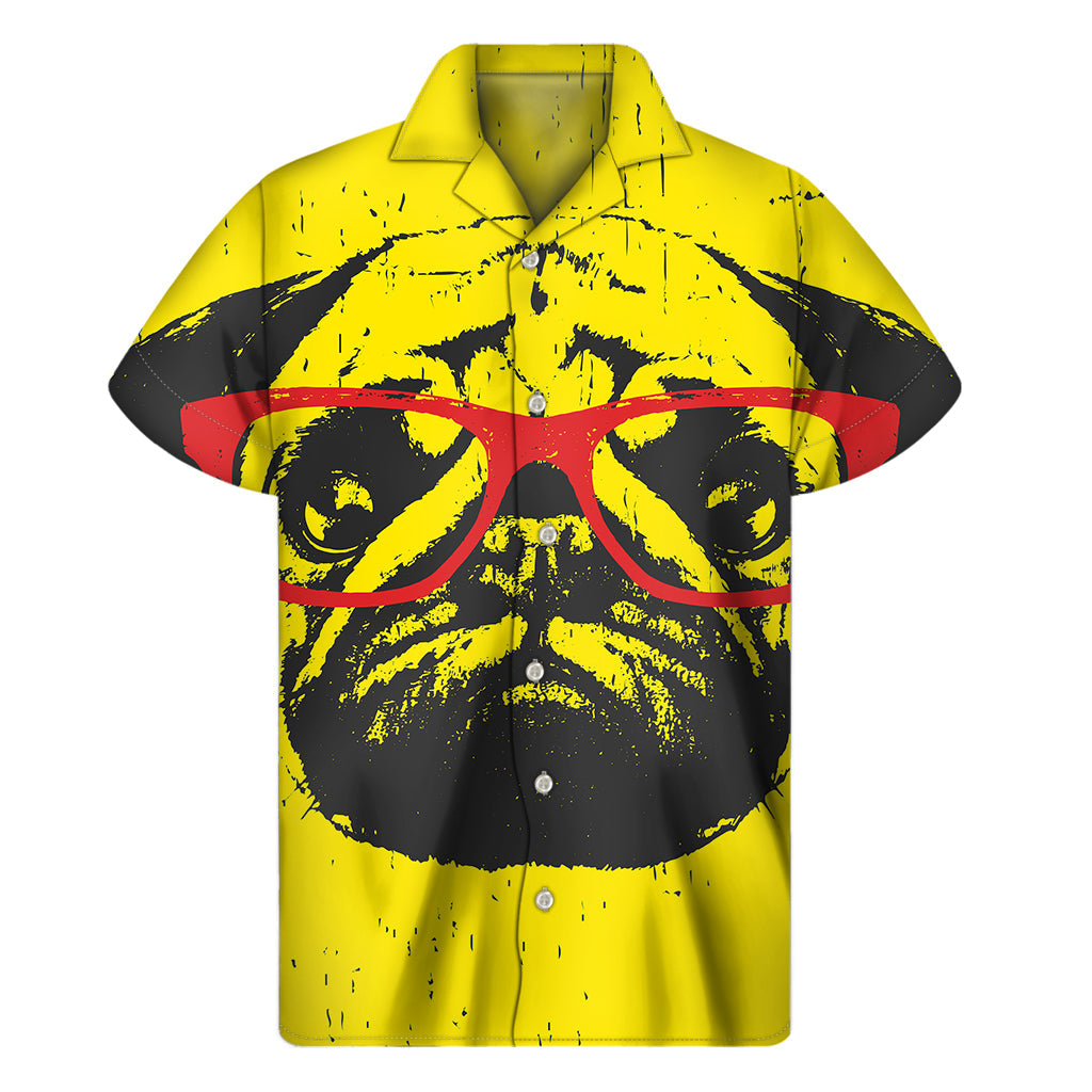 Pug with Glasses Hawaiian Style Short Sleeve Shirt - 1