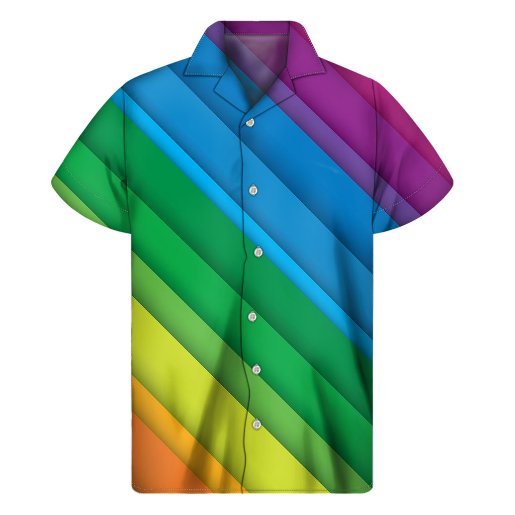 Rainbow Diagonal Lines Hawaiian Print Short Sleeve Shirt - 1