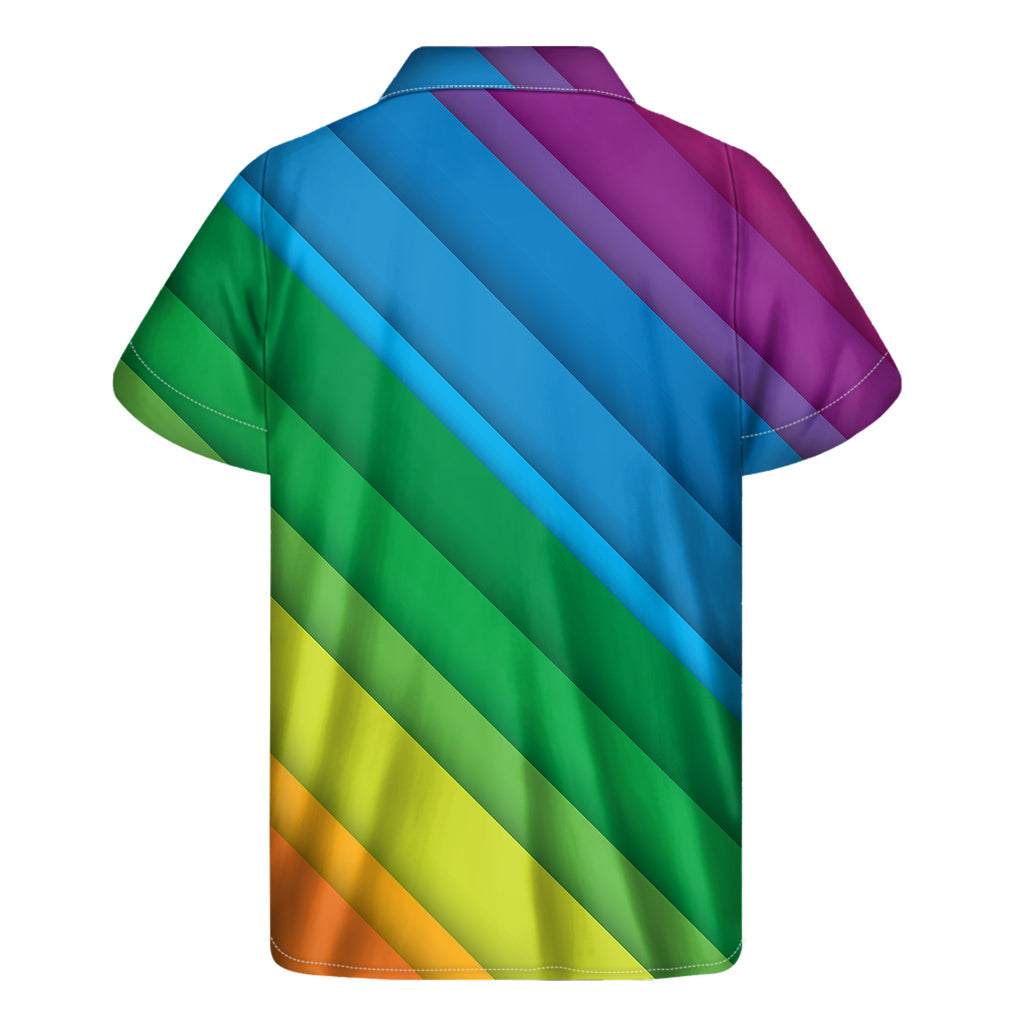 Rainbow Diagonal Lines Hawaiian Print Short Sleeve Shirt - 2