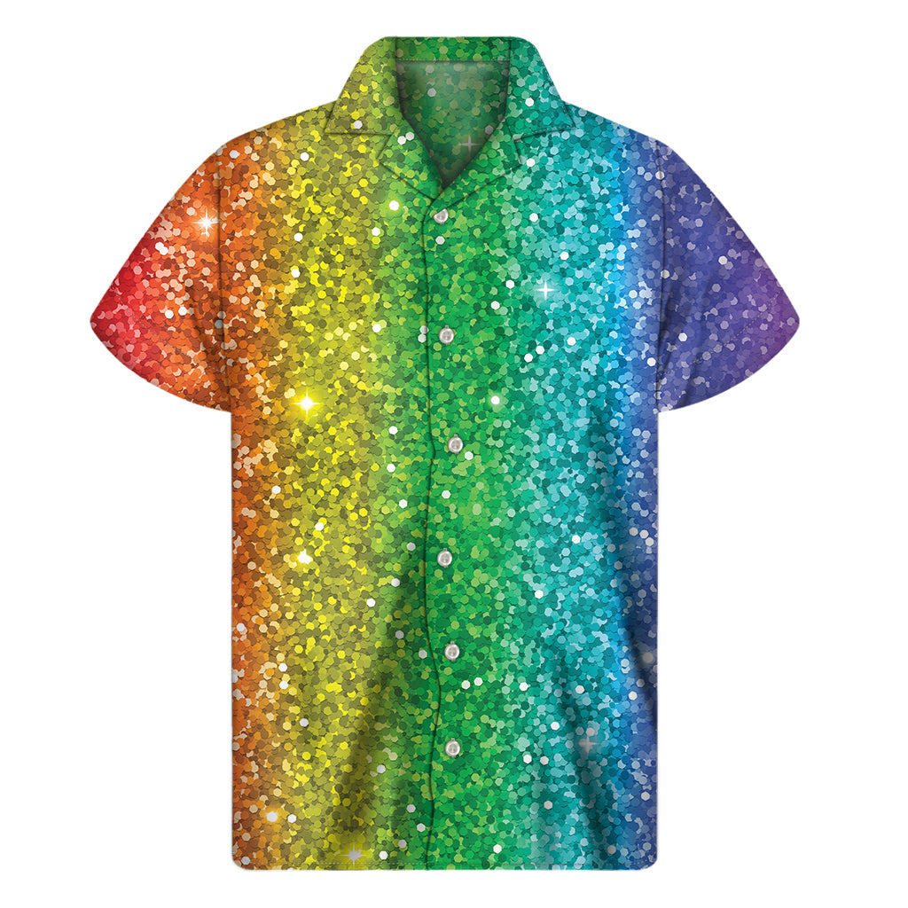 Feel the Aloha Vibes with our Rainbow Glitter Print Hawaiian Shirt - 1