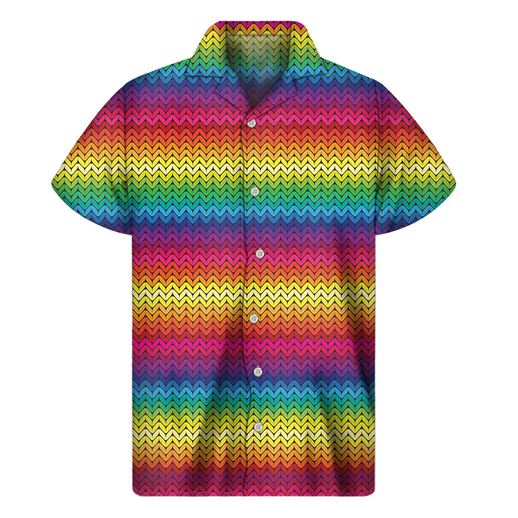Tropical Vibes: Hawaiian Rainbow Knitted Short Sleeve Shirt - 1