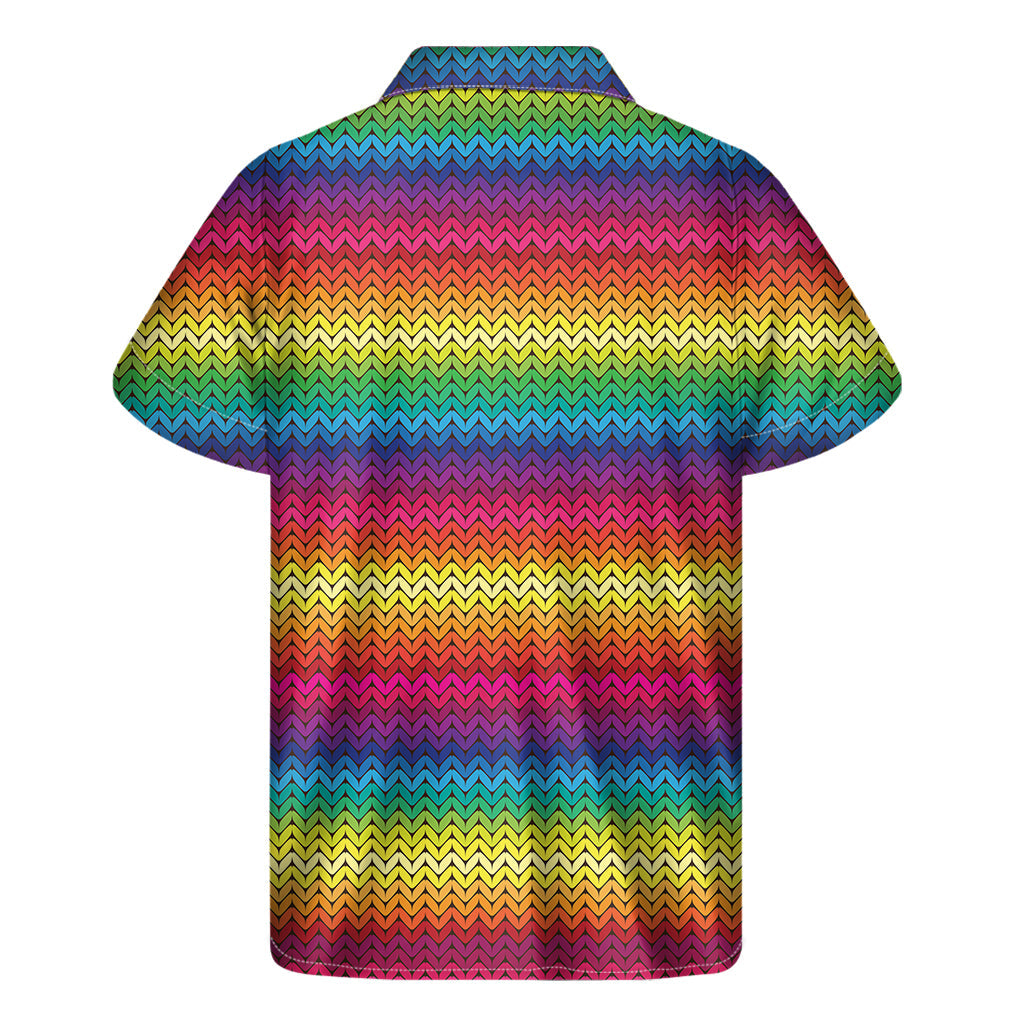 Tropical Vibes: Hawaiian Rainbow Knitted Short Sleeve Shirt - 2