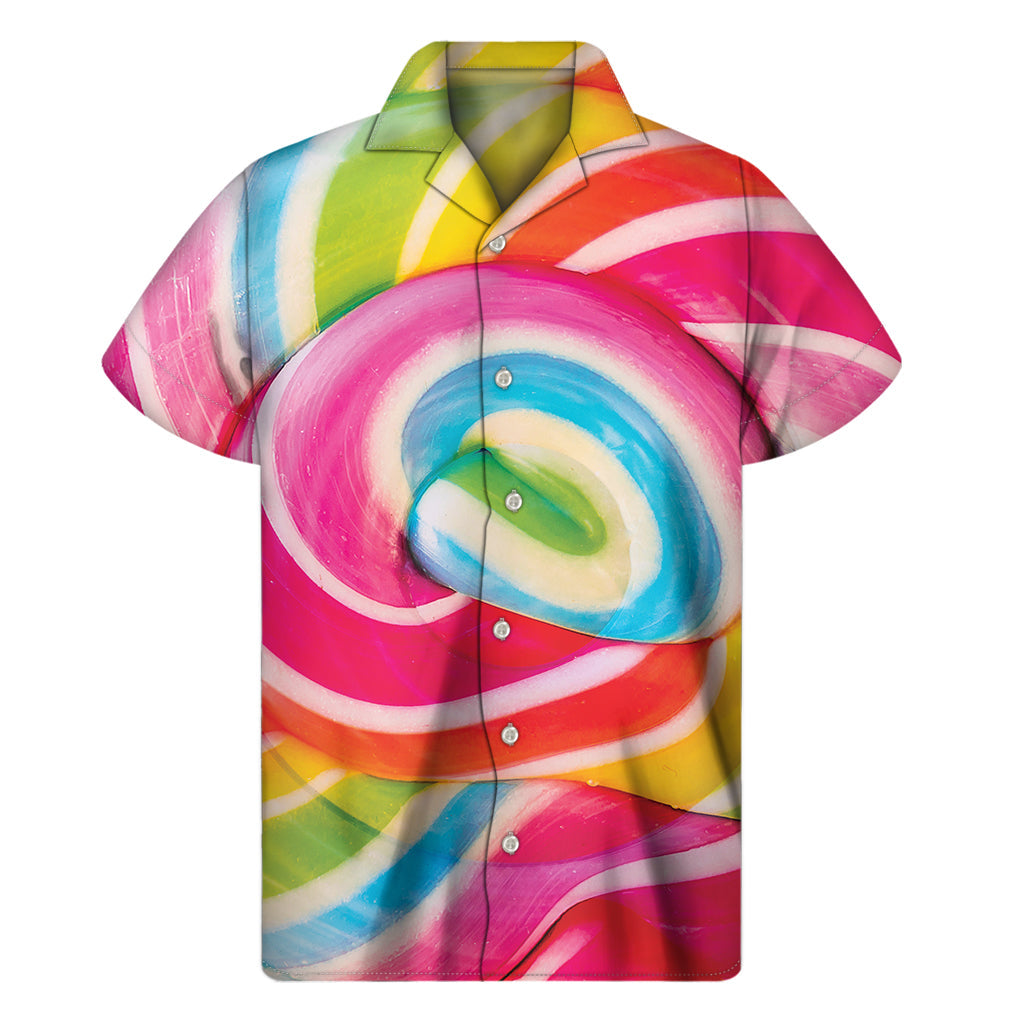 Rainbow Swirl Candy Print Hawaiian Short Sleeve Shirt - 1
