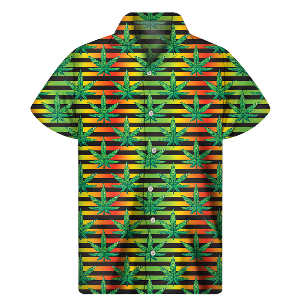 Rasta Striped Hawaiian Style Short Sleeve Shirt - 1