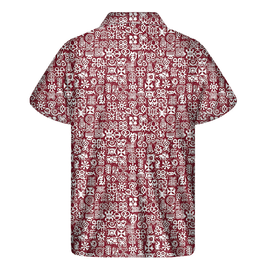 Hawaiian Style Red Adinkra Tribe Symbols Short Sleeve Shirt - 2