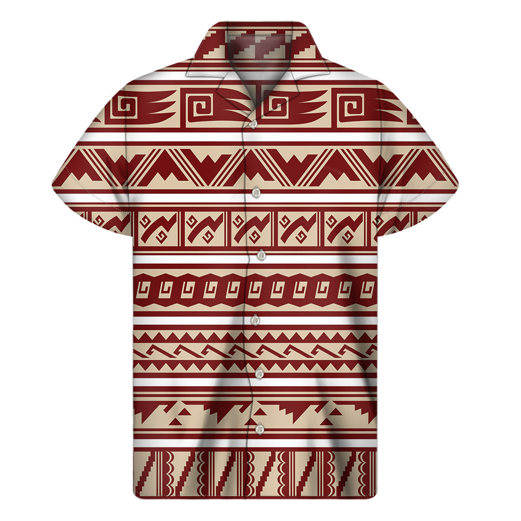 Red and Beige Hawaiian Print Short Sleeve Shirt for Men - 1