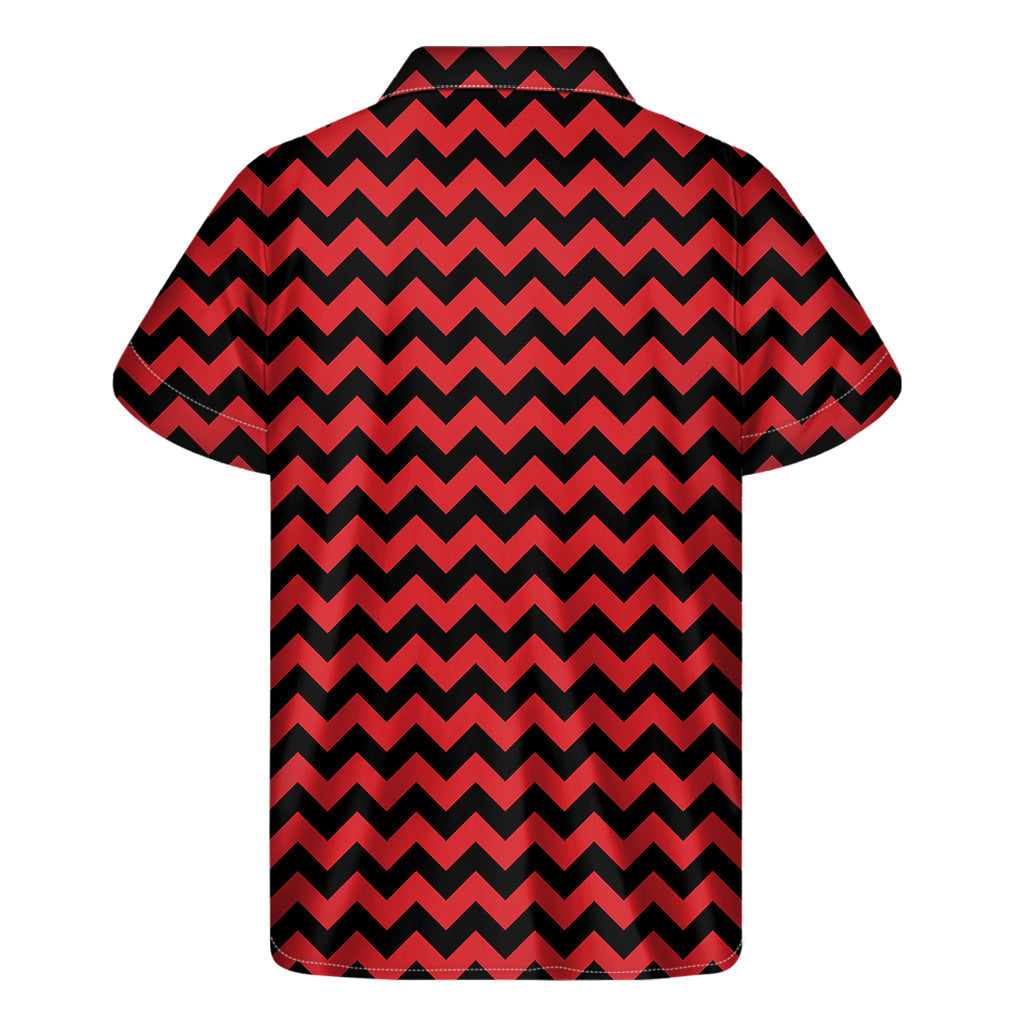 Red and Black Chevron Hawaiian Style Short Sleeve Shirt - 2