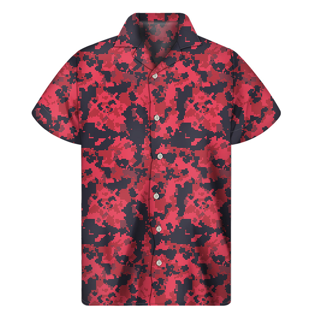 Red and Black Hawaiian Camo Print Men's Short Sleeve Shirt - 1