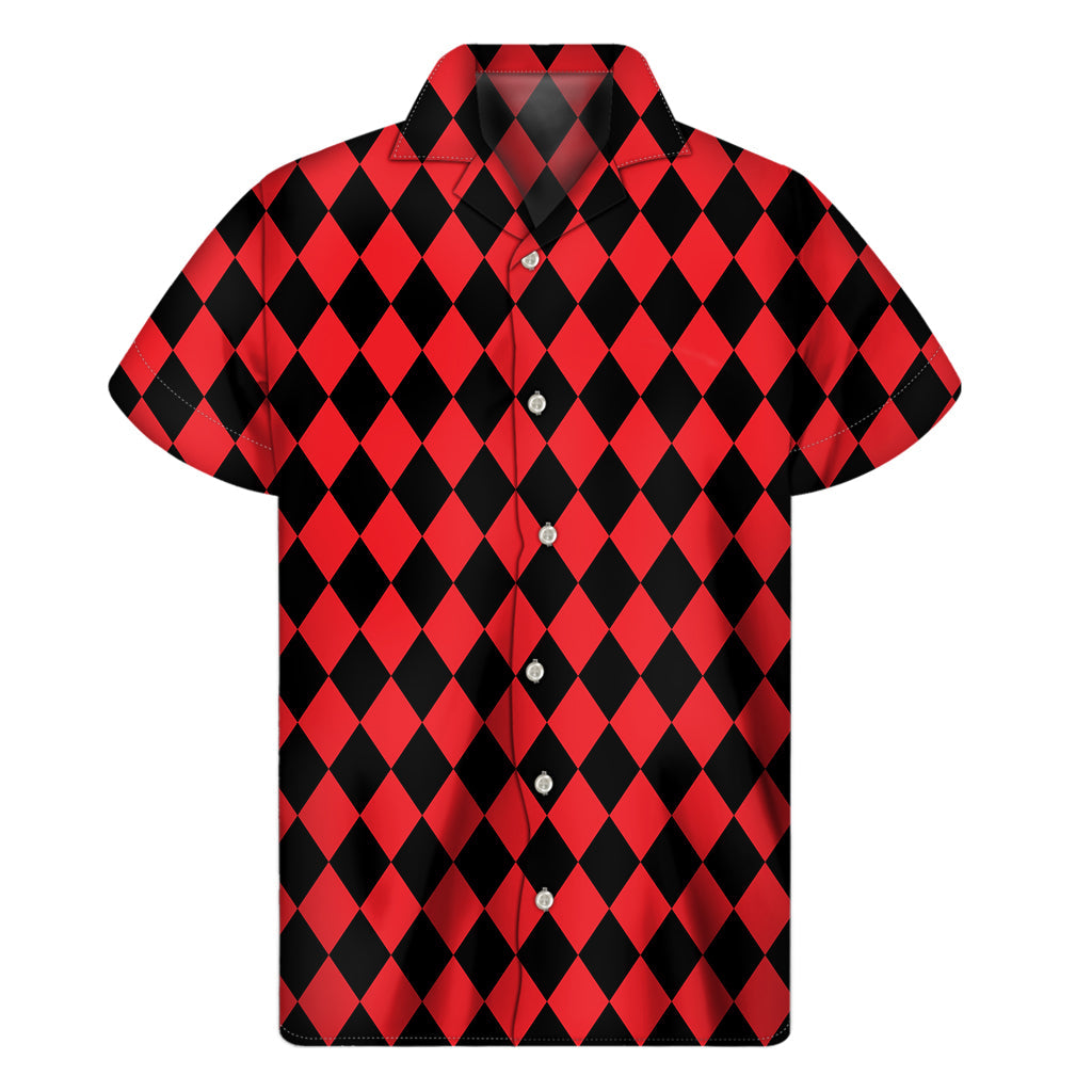 Red and Black Harlequin Hawaiian Print Short Sleeve Shirt - 1