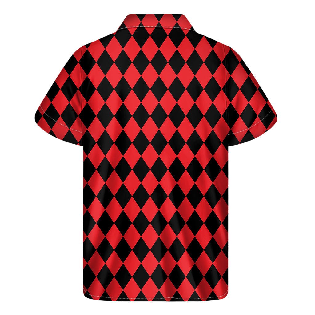 Red and Black Harlequin Hawaiian Print Short Sleeve Shirt - 2
