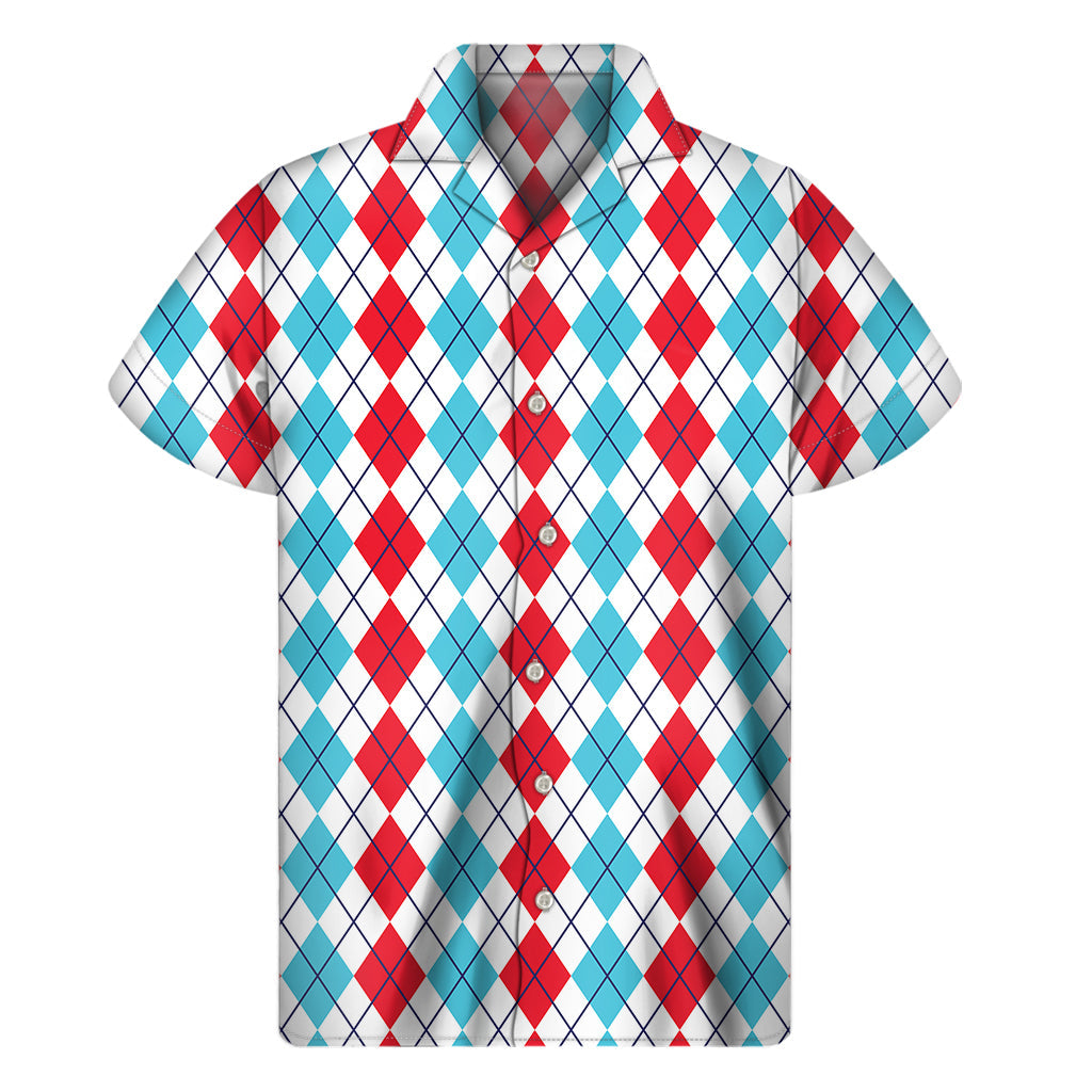 Red and Blue Hawaiian Argyle Print Short Sleeve Shirt - 1