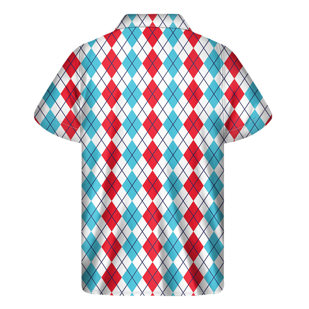 Red and Blue Hawaiian Argyle Print Short Sleeve Shirt - 2