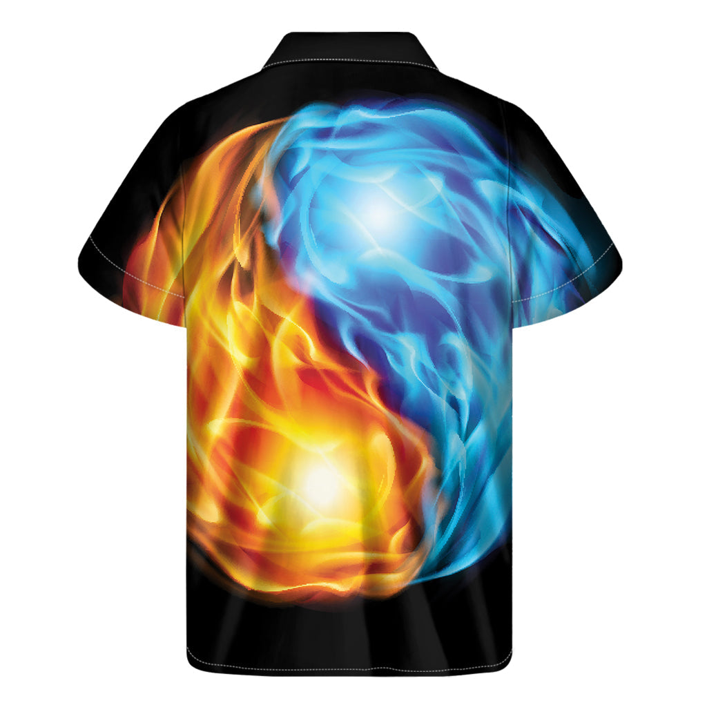 Red and Blue Fire Yin Yang Print Hawaiian Short Sleeve Shirt - 2