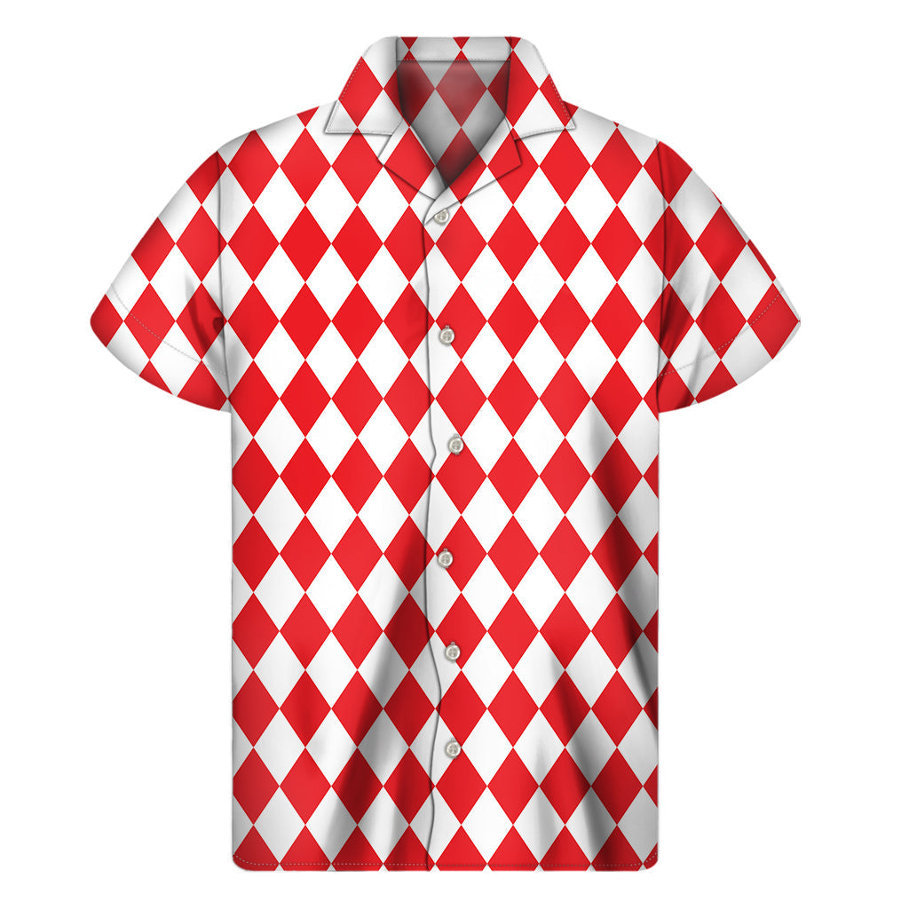 Red and White Harlequin Hawaiian Style Short Sleeve Shirt - 1