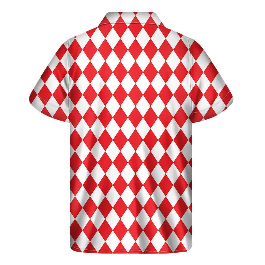 Red and White Harlequin Hawaiian Style Short Sleeve Shirt - 2