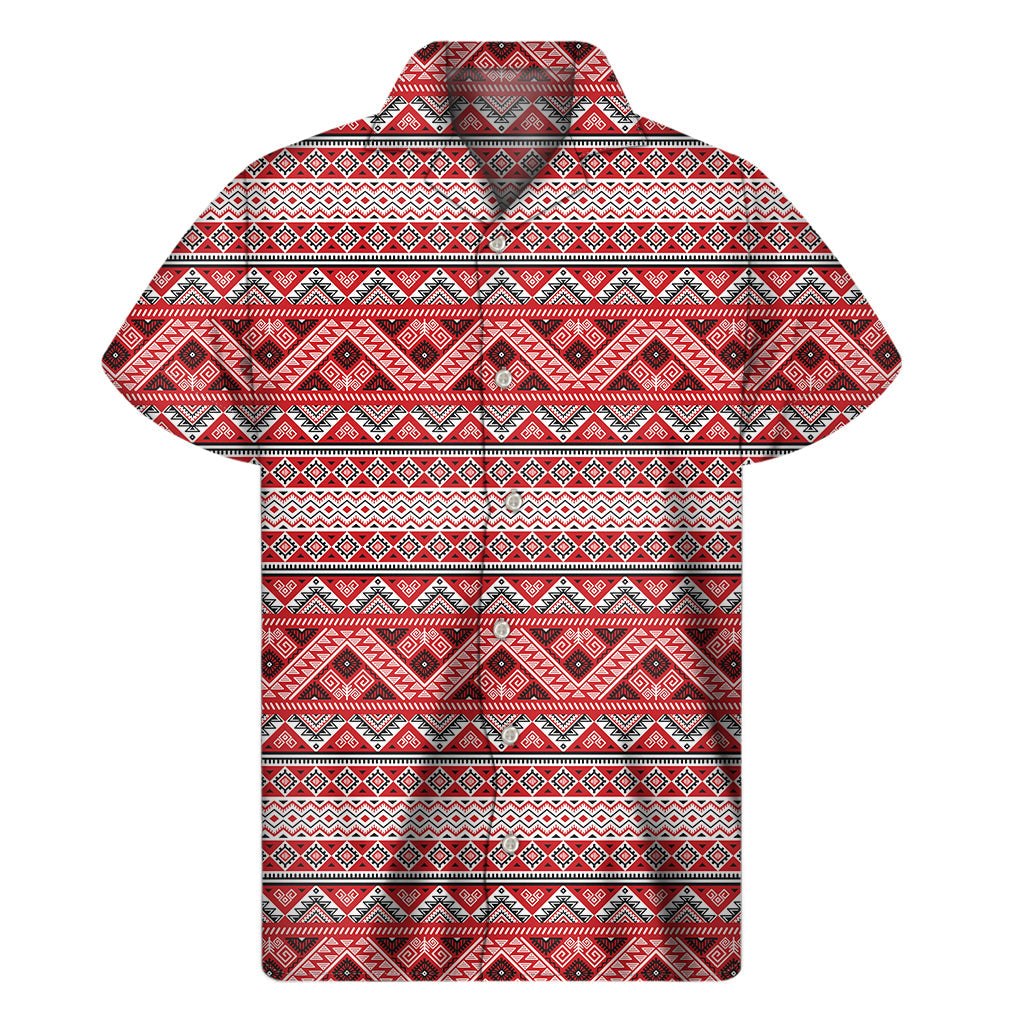 Red and White Tribal Print Hawaiian Short Sleeve Shirt - 1