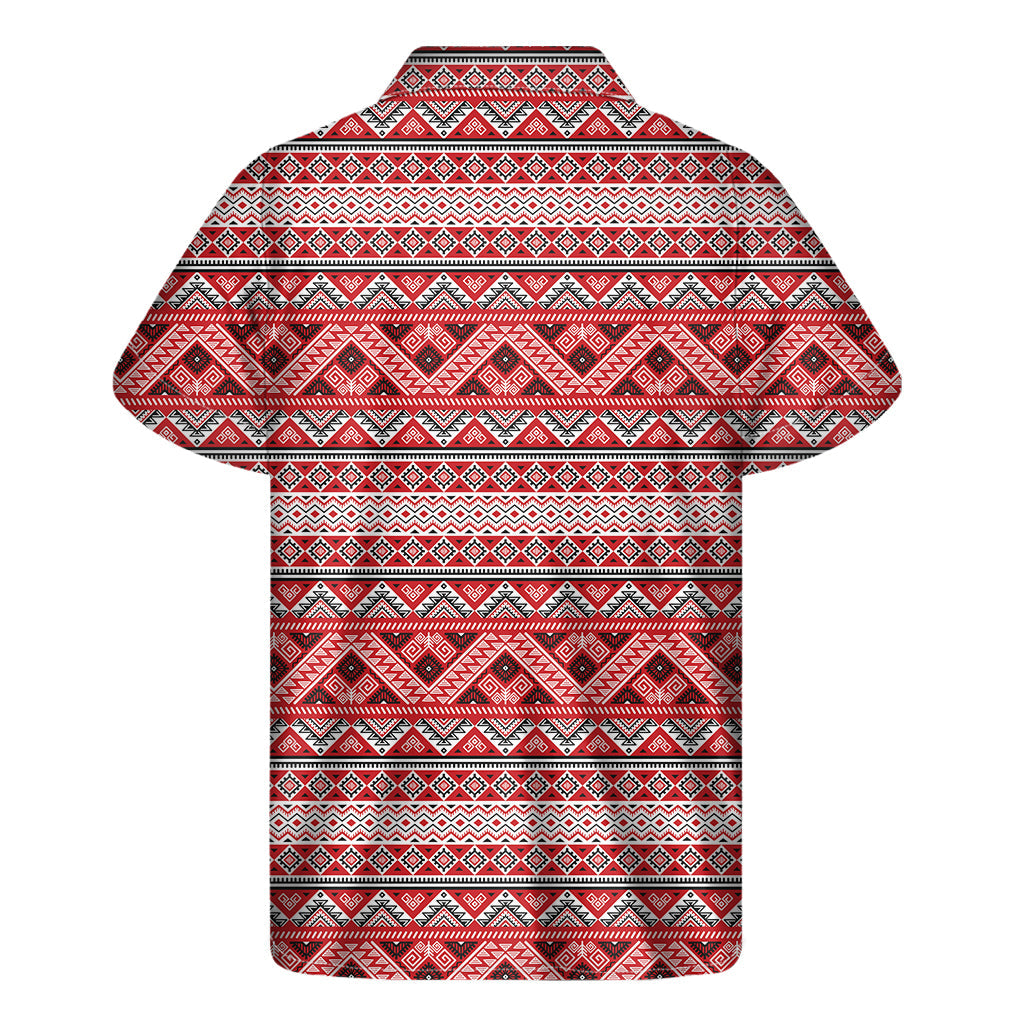 Red and White Tribal Print Hawaiian Short Sleeve Shirt - 2