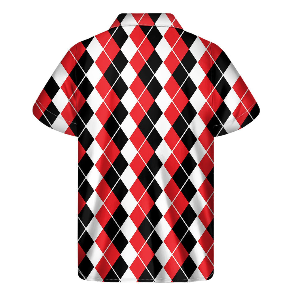 Red, Black, and White Argyle Hawaiian Print Short Sleeve Shirt - 2